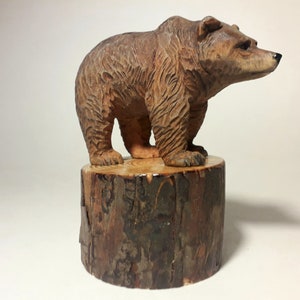 Hand Carved Wooden Brown Bear Sculpture: Wildlife Collectible