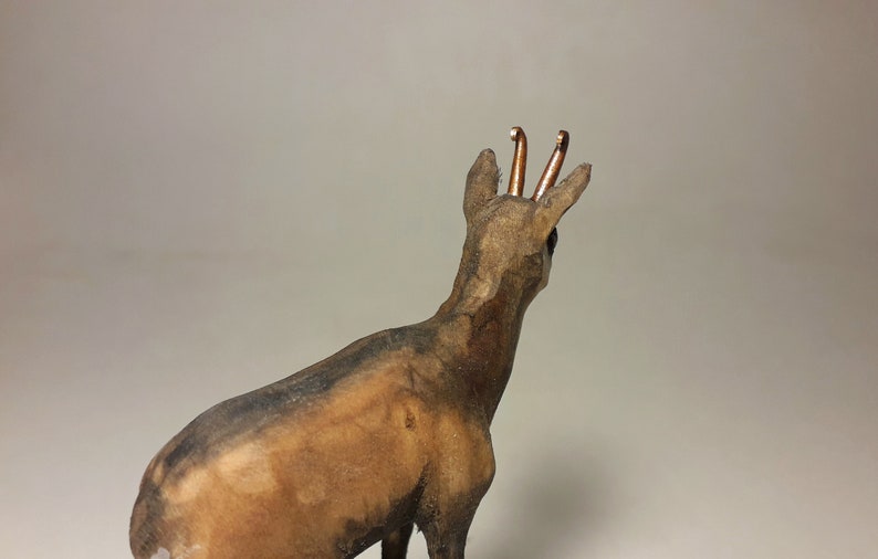 Chamois sculpture, wooden chamois, animal carving, handmade chamois, mountain goat, animal gift, chamois figurine, animal collectible image 9