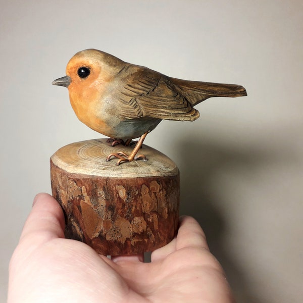 Robin vogelsculptuur, houten Robin, handgesneden vogel, gedetailleerd vogelbeeldje, vogelrobin, houten vogel, cadeau voor vogelliefhebber, roodborst