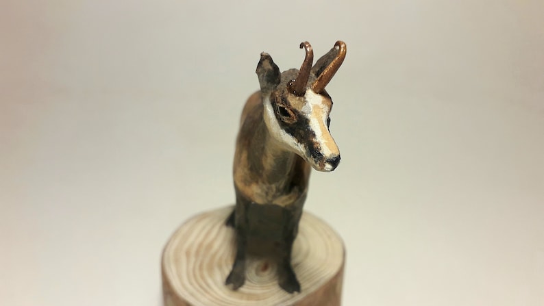 Chamois sculpture, wooden chamois, animal carving, handmade chamois, mountain goat, animal gift, chamois figurine, animal collectible image 3