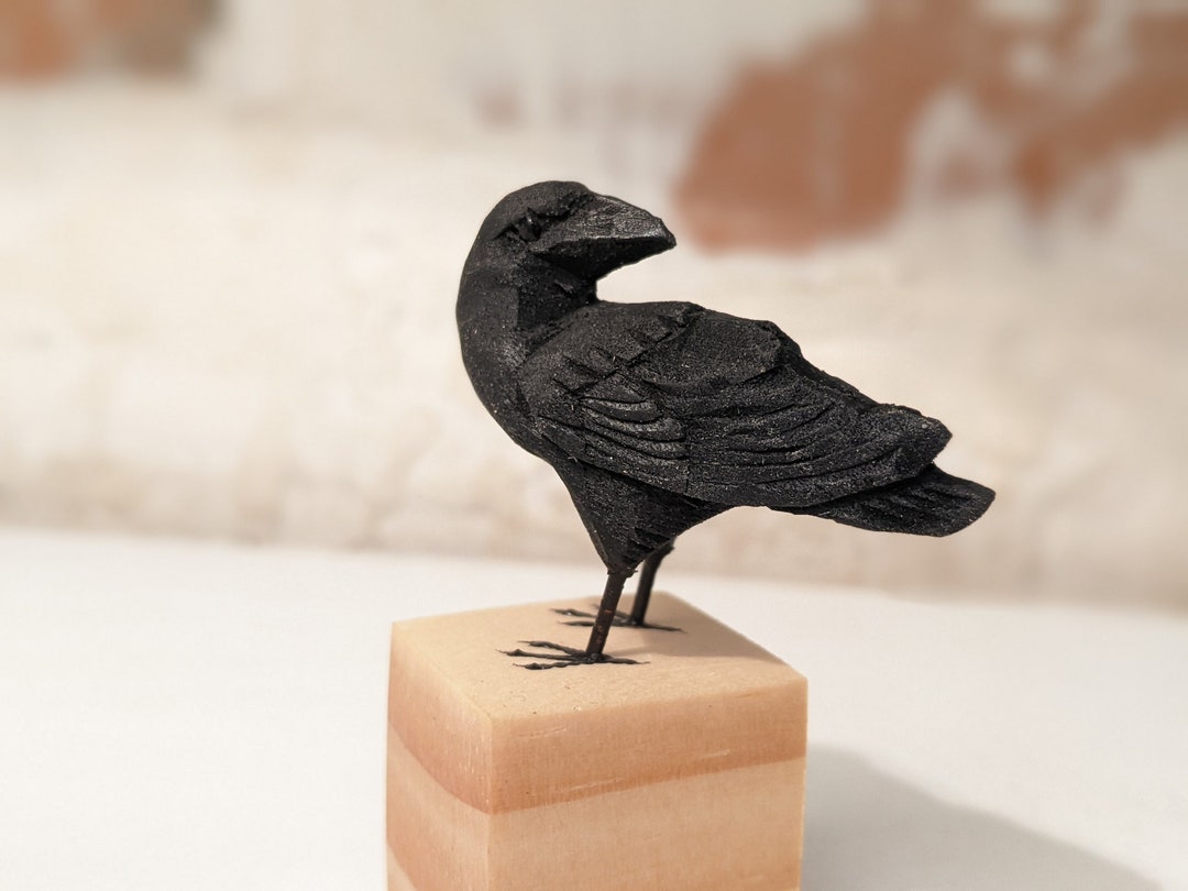 Hand Carved Wooden Raven Figurine, Unique Wood Sculpture, Home Decor ...