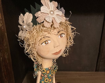 Marge: Paperclay art doll, sculpted figurine, sculpted doll, OOAK art doll,