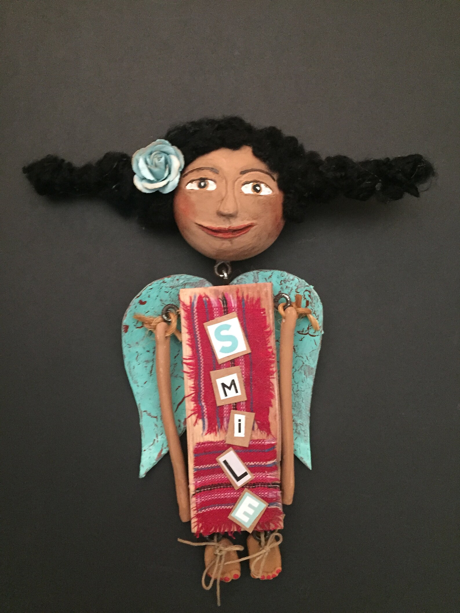 Susie Angel Art Doll, OOAK Art Doll, Wall Figurine, Angel, Paperclay