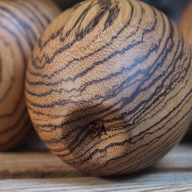 Woodturned Apple made from Zebrano wood. Apple. Apple for teacher. Birthday gift. Housewarming. Anniversary gift. Thanksgiving.Christmas. image 10