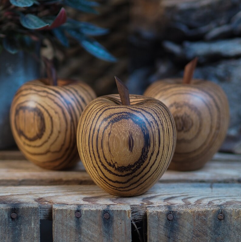Woodturned Apple made from Zebrano wood. Apple. Apple for teacher. Birthday gift. Housewarming. Anniversary gift. Thanksgiving.Christmas. image 2