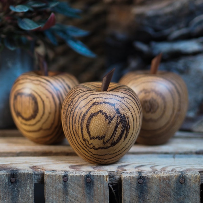 Woodturned Apple made from Zebrano wood. Apple. Apple for teacher. Birthday gift. Housewarming. Anniversary gift. Thanksgiving.Christmas. image 9