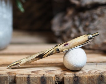 A premium click style pen made from a stunning piece of spalted Beech wood. Fathers Day. Birthday. Retirement. Writing. Gift. Pen.