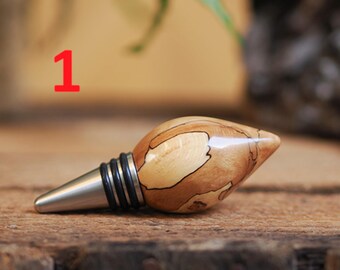 Hand Turned Spalted Beech wood Bottle Stopper: Stainless Steel.