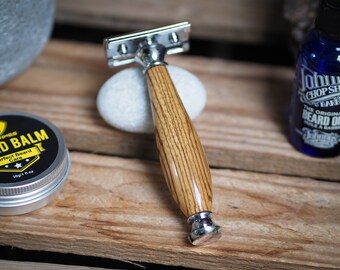 Safety Razor with a Zebrano wood handle. Shaving. Wooden razor. Razor.Anniversary.Birthday.Retirement.