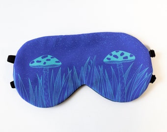 Blauw paddenstoelmasker, Verstelbaar slaapmasker, paddenstoel accessoires, Elektrisch Blauw slaapmasker, reismasker