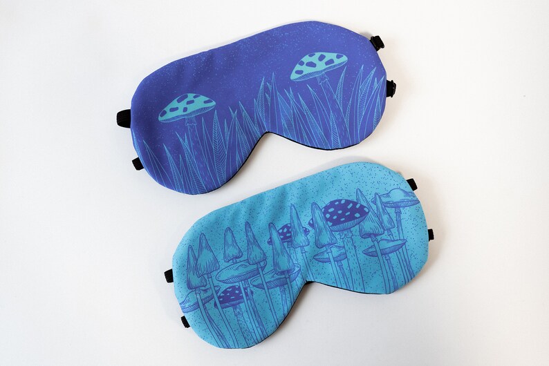 Blue mushroom mask, Adjustable sleep mask, mushroom accessories, Electric Blue sleep mask, travel mask 2 masks
