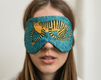 Tiger gift, Cotton Sleep Mask, Adjustable Travel Mask, Eye Mask, Self Care, Relaxation, Coworker gift, Animal lover gift, Housewarming