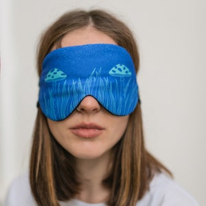Blue mushroom mask, Adjustable sleep mask, mushroom accessories, Electric Blue sleep mask, travel mask image 2