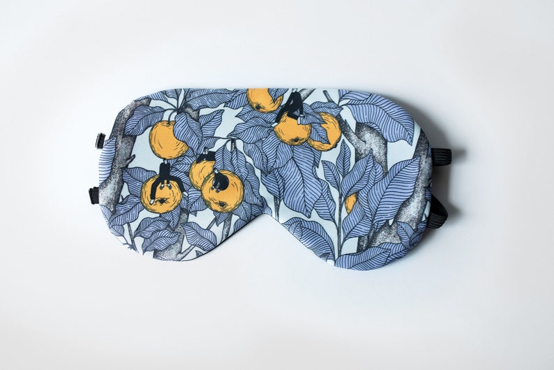 Adjustable sleep mask, adult sleep mask, travel mask, plant lover gift, botanical gift, apple tree printed gift, sleep mask set, selfcare Apple tree