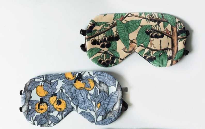 Adjustable sleep mask, adult sleep mask, travel mask, plant lover gift, botanical gift, apple tree printed gift, sleep mask set, selfcare 2 tree masks