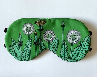 Eye Sleep Mask Soft Cotton Dandelions Print Relax Summer Gift Blackout Travel Print US Made Selfcare
