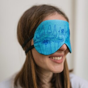 Blue mushroom mask, Adjustable sleep mask, mushroom accessories, Electric Blue sleep mask, travel mask image 5