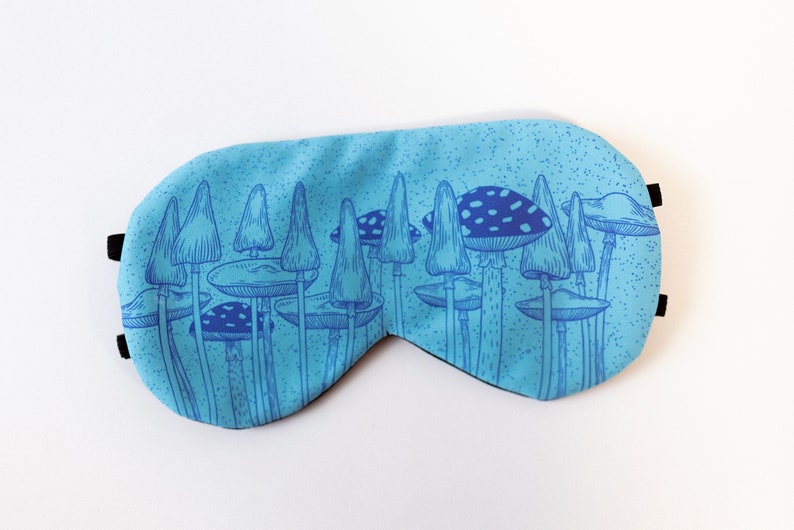 Blue mushroom mask, Adjustable sleep mask, mushroom accessories, Electric Blue sleep mask, travel mask Light Blue