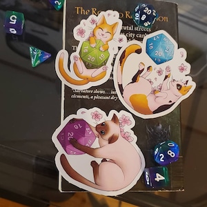 Adesivos de gato D20 | D&D | Jogos | Mesa | Nerd | Fofo