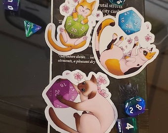 NEW COATS!! D20 Cat Stickers | D&D | Gaming | Tabletop | Nerdy | Cute