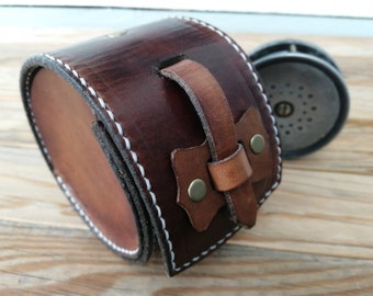 Genuine Leather Hardy style round reel case