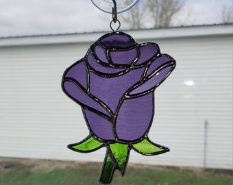 Stained glass rose,  rose suncatcher, rose window hanging, stained glass flower