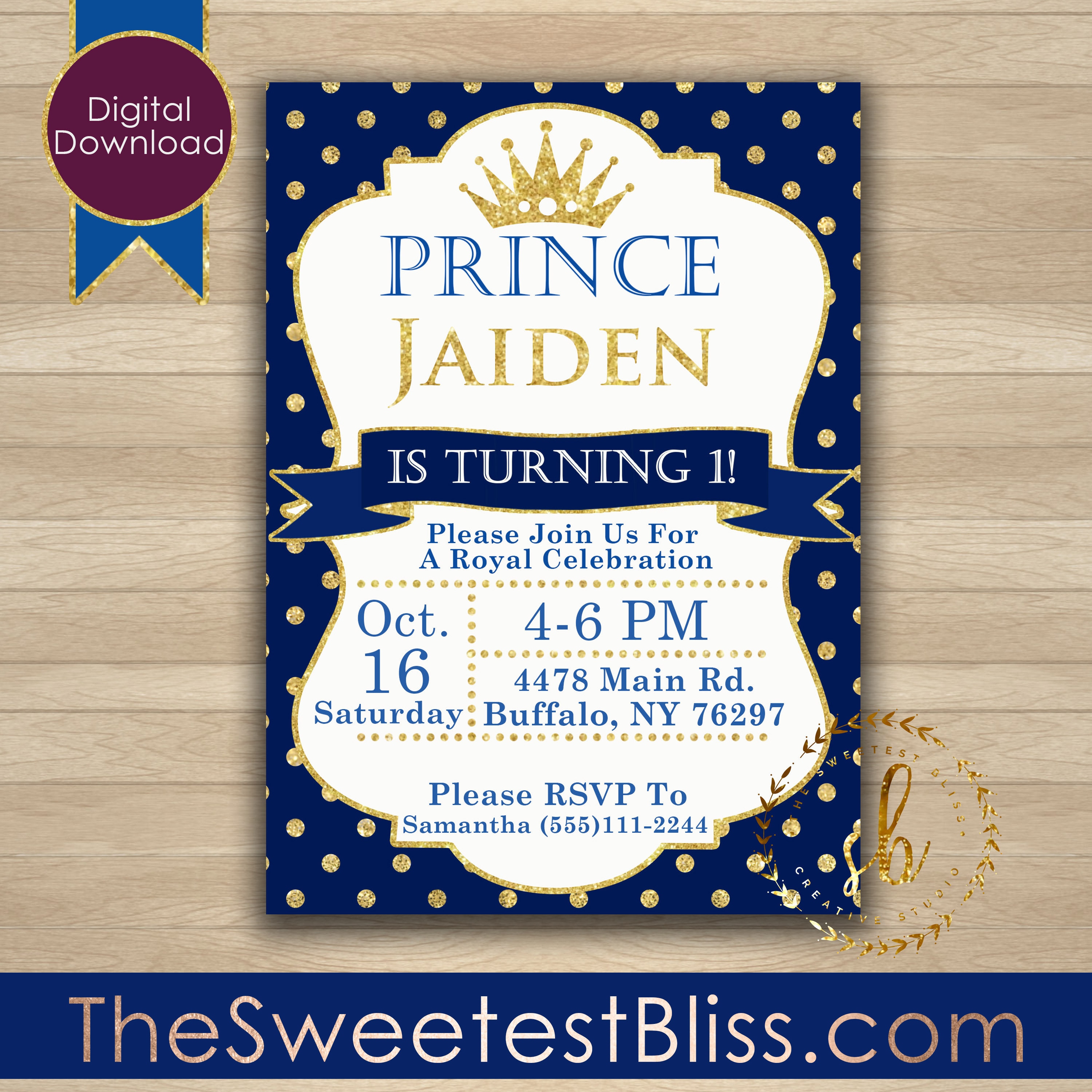 Buy Prince Invitation, Prince Birthday Party Invitation, Blue And.