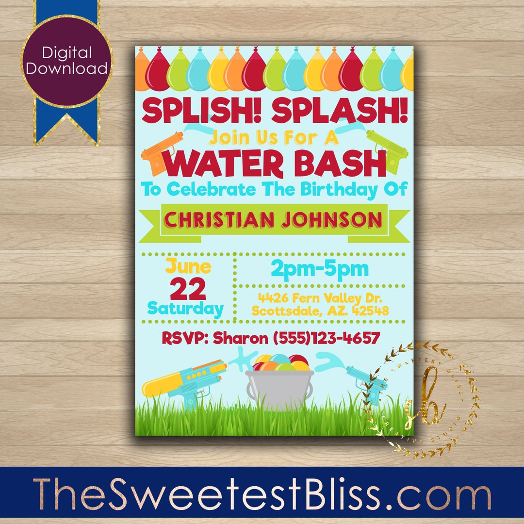 Water Gun Party Invitation Splish Splash Invitation Water Etsy