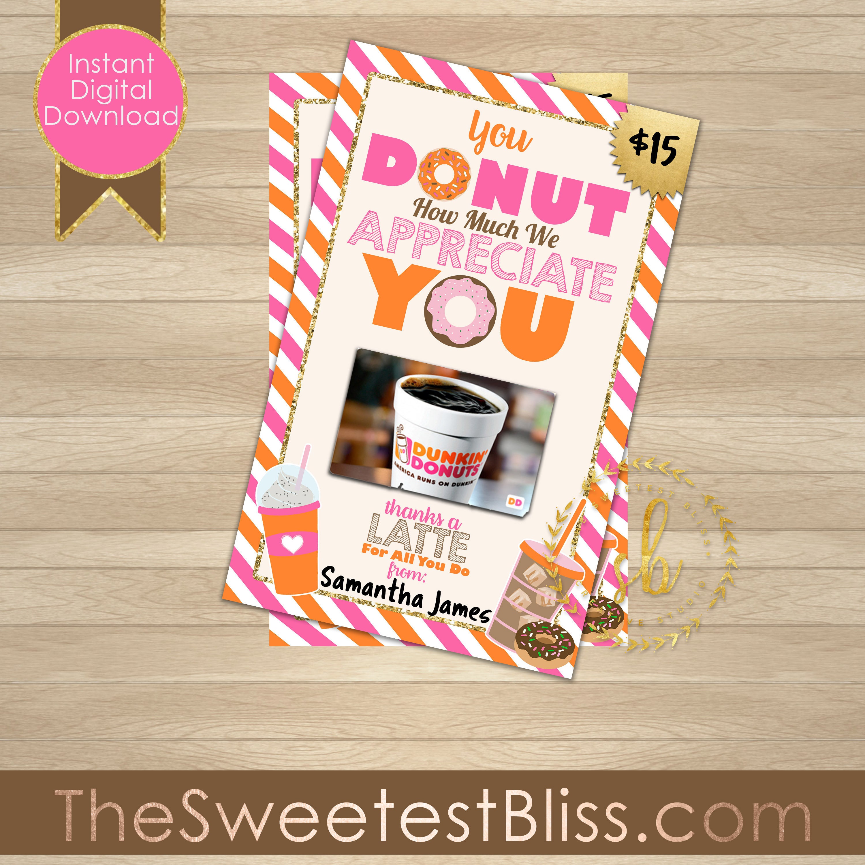 INSTANT DOWNLOAD Dunkin Donuts Inspired Teacher Appreciation Etsy