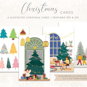 Geïllustreerde kerstkaartbundel | Grillige kerstkaartcollectie | Afdrukbare kerstkaartenset | Directe digitale download