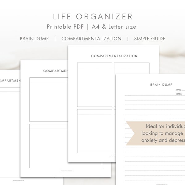Brain Dump Printable: Life Organizer for Compartmentalization with Self-Care Guide