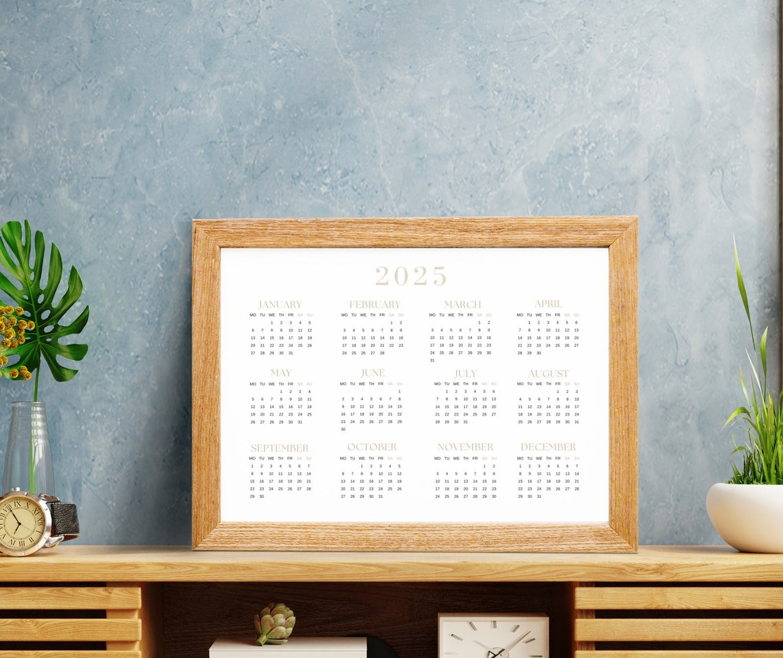 2025 Year Calendar Printable, MONDAY Start, Year Overview 2025, One ...
