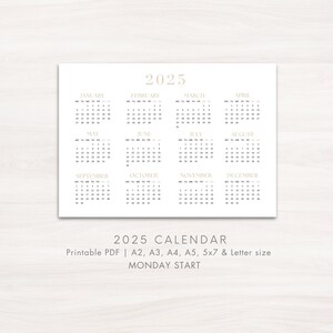 2025 Year Calendar Printable, MONDAY Start, Year Overview 2025, One ...