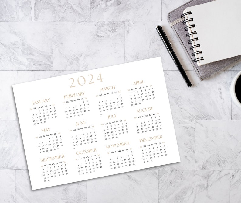 2024 Year Calendar Printable SUNDAY Start Year (Download Now) Etsy