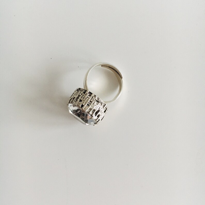 1968 Bengt Hallberg A big Modernist sterling silver and Rock Crystal ring Made in Sweden
