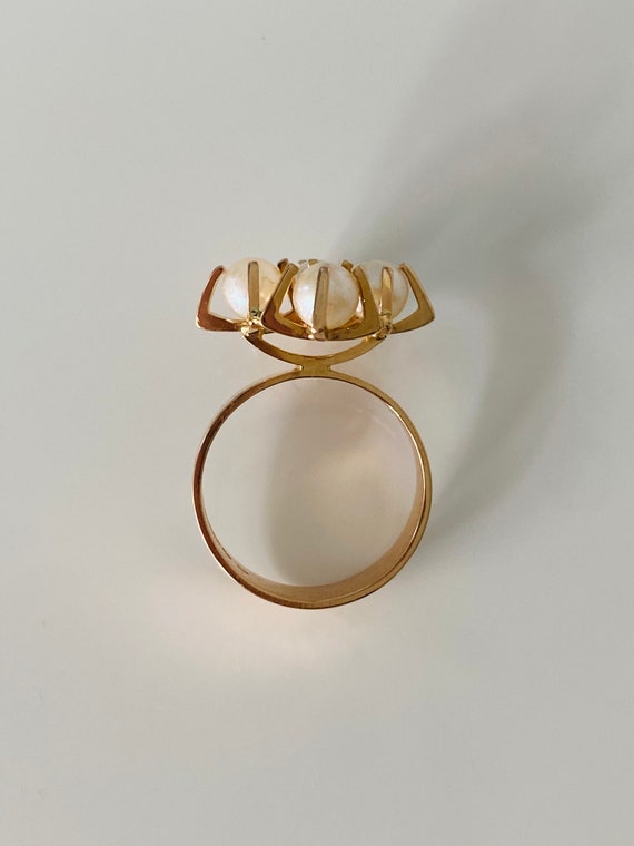 Rare Modernist Elis Kauppi 585 gold with pearl ri… - image 4