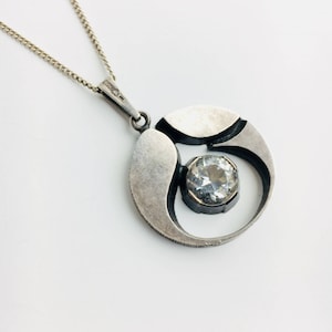 With orignal box/A Modernist Karl Laine sterling silver and Rock Crystal pendant, Sten & Laine, 1970s, Made in Finland