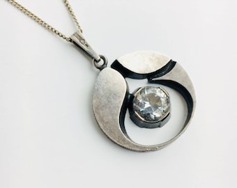 With orignal box/A Modernist Karl Laine sterling silver and Rock Crystal pendant, Sten & Laine, 1970s, Made in Finland