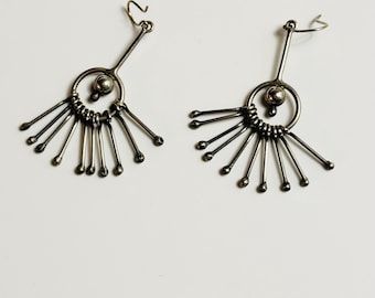 Rare/Super special like a Mobile art Modernist Vintage sterling silver earrings designed by Kaija Aarikka in 1967, made in Finland