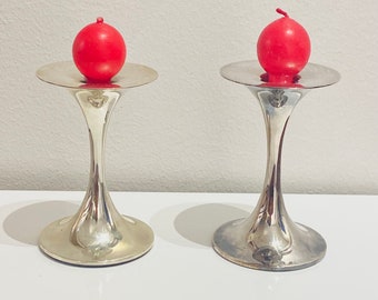 Collectable Finnish design /A pair of sterling silver candle holder named “Trumpetti” designed by Tapio Wirkkala made for Kultakeskus