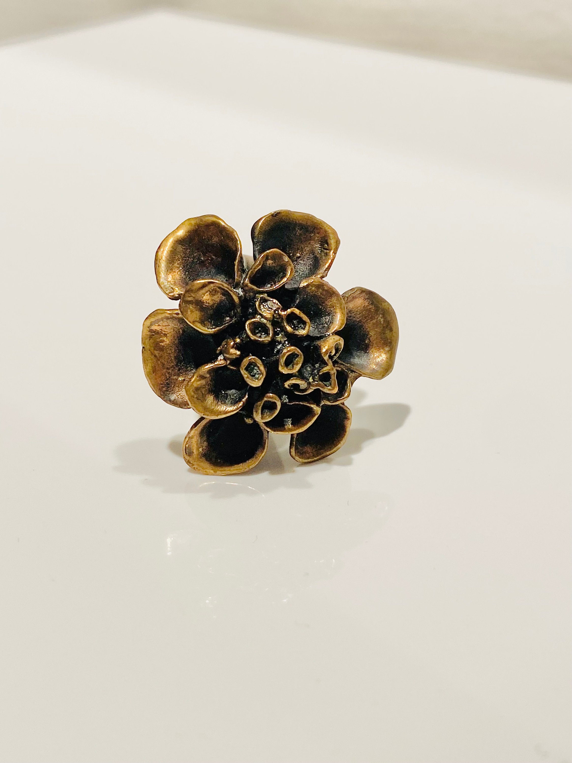 Bague Vintage Bronze Hannu Ikonen Finlande - Mousse De Renne, Réglable, Taille N, Occasion