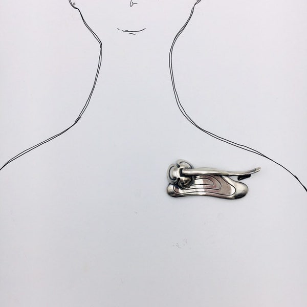 Rare Modernist Elis Kauppi Sterling silver brooch , Kupittaan Kulta Oy, 1960s, Made in Finland