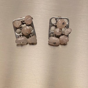 Super special like a mini installation art Modernist Vintage sterling silver & rose quartz earrings