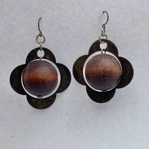 Rare Vintage Aarikka big wooden earrings, 1960s, Designer:  Kaija Aarikka