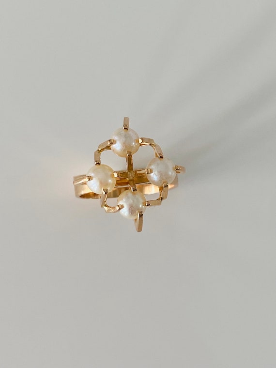 Rare Modernist Elis Kauppi 585 gold with pearl ri… - image 3
