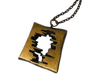 Large vintage Modernist Karl Laine Bronze pendent with original chain, 1970s, Made in Finland