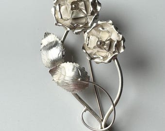 Vintage Sterling Silver Taxco Mexican Rose Brooch and Screw Back