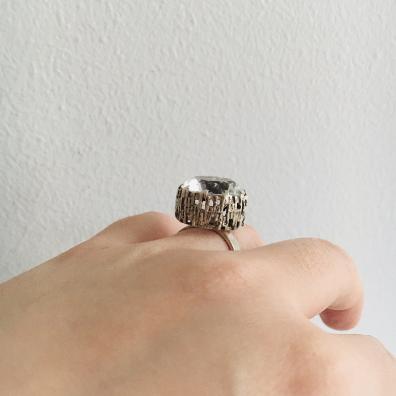1968 Bengt Hallberg A big Modernist sterling silver and Rock Crystal ring Made in Sweden