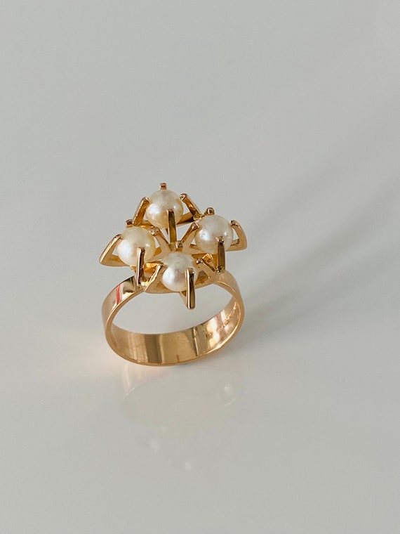 Rare Modernist Elis Kauppi 585 gold with pearl ri… - image 5