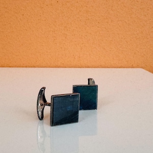 Signed/ with Original box  Modernist vintage  Sterling silver cufflink with spectrolite for Kaunis koru ( was belong to Kalevala koru)
